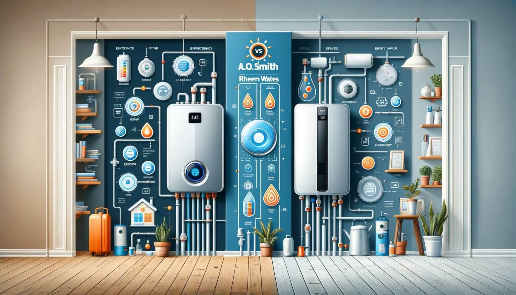Two water heaters in a room.